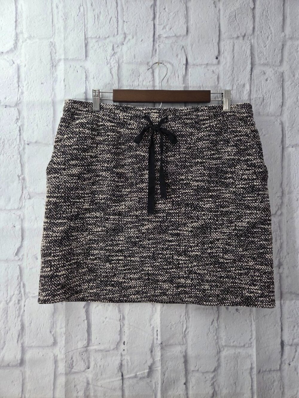 Loft Large Black White Tweed Pull On Mini Skirt Classic Office Summer Casual